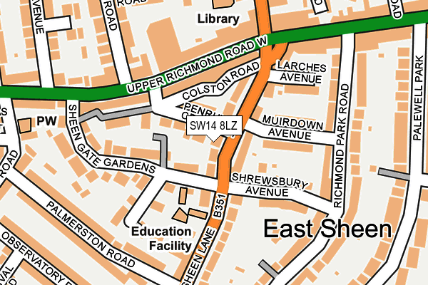 SW14 8LZ map - OS OpenMap – Local (Ordnance Survey) SW14 8LZ map - OS OpenMap – Local (Ordnance Survey)
