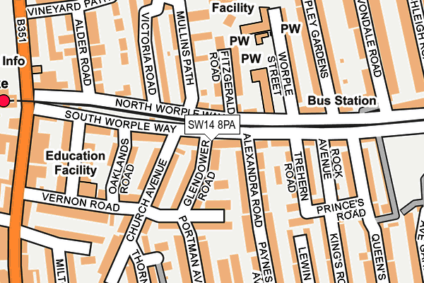 SW14 8PA map - OS OpenMap – Local (Ordnance Survey) SW14 8PA map - OS OpenMap – Local (Ordnance Survey)