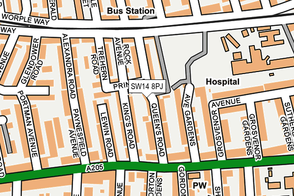 SW14 8PJ map - OS OpenMap – Local (Ordnance Survey) SW14 8PJ map - OS OpenMap – Local (Ordnance Survey)