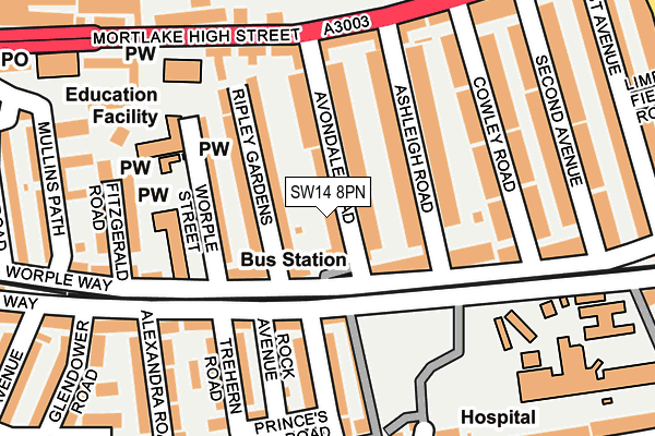 SW14 8PN map - OS OpenMap – Local (Ordnance Survey) SW14 8PN map - OS OpenMap – Local (Ordnance Survey)