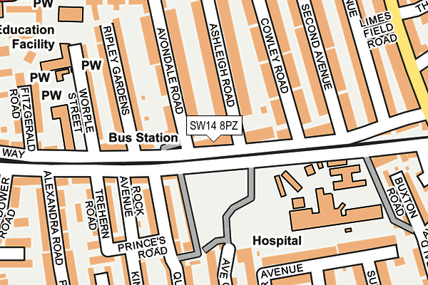 SW14 8PZ map - OS OpenMap – Local (Ordnance Survey) SW14 8PZ map - OS OpenMap – Local (Ordnance Survey)