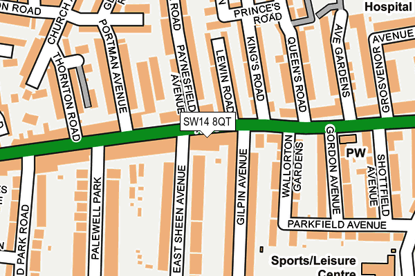SW14 8QT map - OS OpenMap – Local (Ordnance Survey) SW14 8QT map - OS OpenMap – Local (Ordnance Survey)