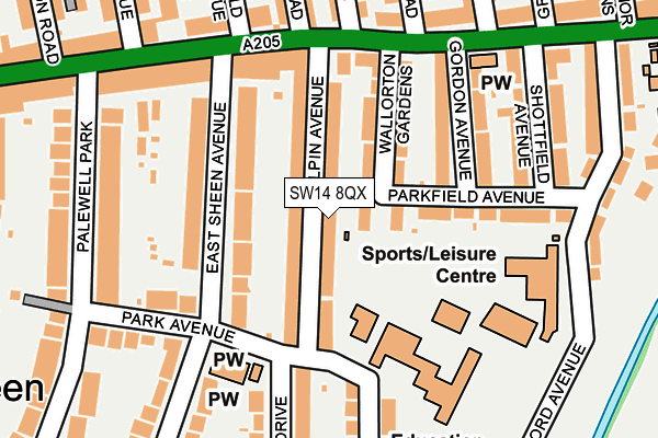 SW14 8QX map - OS OpenMap – Local (Ordnance Survey) SW14 8QX map - OS OpenMap – Local (Ordnance Survey)