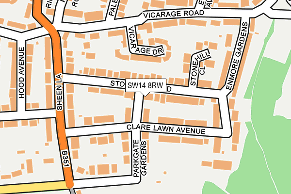 SW14 8RW map - OS OpenMap – Local (Ordnance Survey) SW14 8RW map - OS OpenMap – Local (Ordnance Survey)
