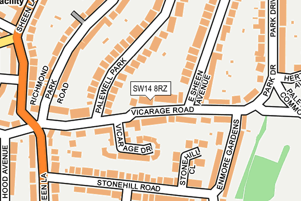 SW14 8RZ map - OS OpenMap – Local (Ordnance Survey) SW14 8RZ map - OS OpenMap – Local (Ordnance Survey)