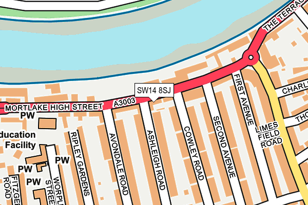 SW14 8SJ map - OS OpenMap – Local (Ordnance Survey) SW14 8SJ map - OS OpenMap – Local (Ordnance Survey)