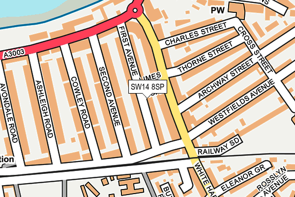 SW14 8SP map - OS OpenMap – Local (Ordnance Survey) SW14 8SP map - OS OpenMap – Local (Ordnance Survey)