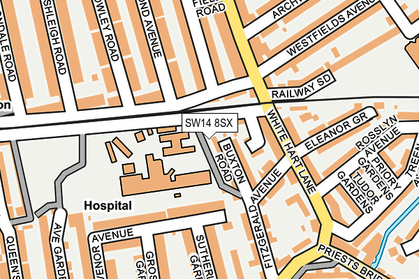 SW14 8SX map - OS OpenMap – Local (Ordnance Survey) SW14 8SX map - OS OpenMap – Local (Ordnance Survey)