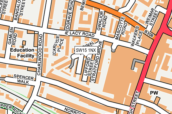 SW15 1NX map - OS OpenMap – Local (Ordnance Survey) SW15 1NX map - OS OpenMap – Local (Ordnance Survey)