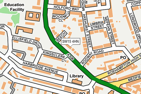 SW15 4HN map - OS OpenMap – Local (Ordnance Survey) SW15 4HN map - OS OpenMap – Local (Ordnance Survey)