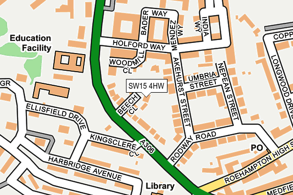 SW15 4HW map - OS OpenMap – Local (Ordnance Survey) SW15 4HW map - OS OpenMap – Local (Ordnance Survey)