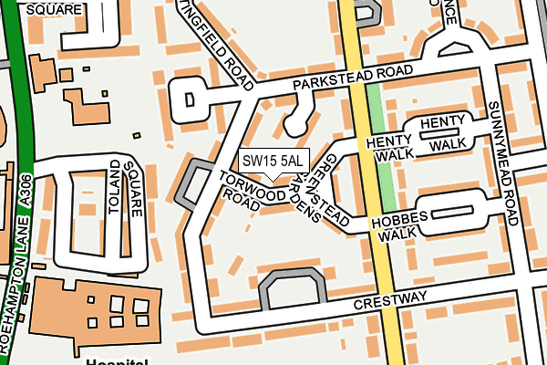 SW15 5AL map - OS OpenMap – Local (Ordnance Survey) SW15 5AL map - OS OpenMap – Local (Ordnance Survey)