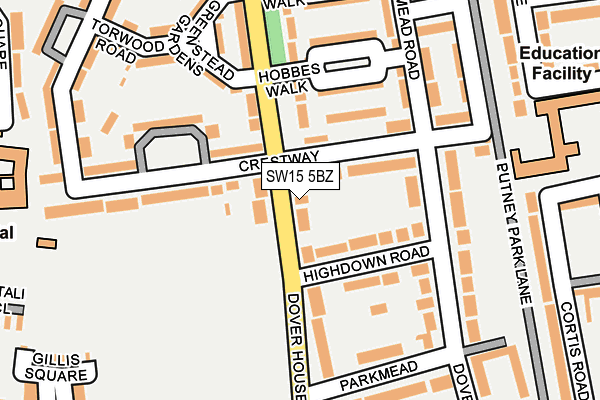SW15 5BZ map - OS OpenMap – Local (Ordnance Survey) SW15 5BZ map - OS OpenMap – Local (Ordnance Survey)