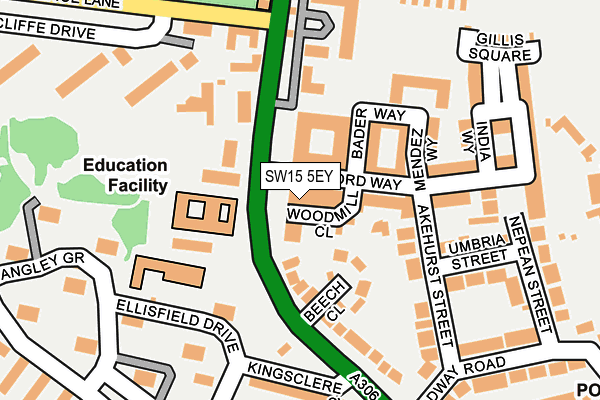 SW15 5EY map - OS OpenMap – Local (Ordnance Survey) SW15 5EY map - OS OpenMap – Local (Ordnance Survey)
