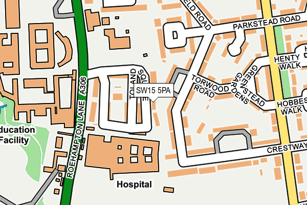 SW15 5PA map - OS OpenMap – Local (Ordnance Survey) SW15 5PA map - OS OpenMap – Local (Ordnance Survey)