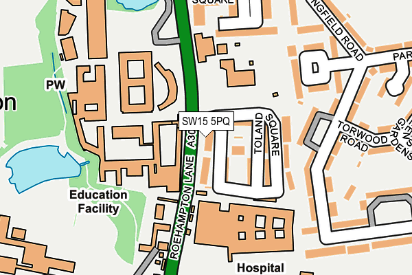 SW15 5PQ map - OS OpenMap – Local (Ordnance Survey) SW15 5PQ map - OS OpenMap – Local (Ordnance Survey)