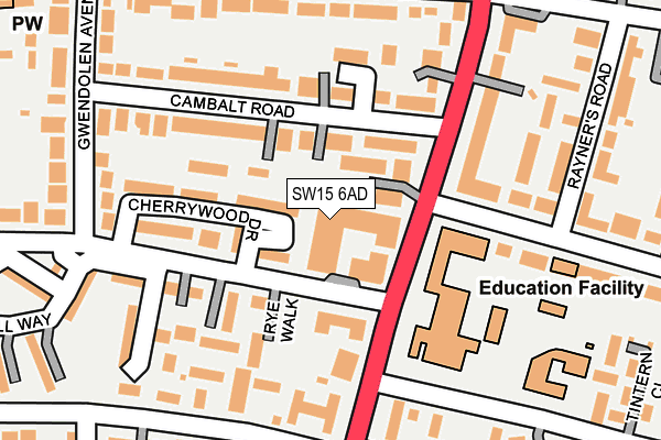 SW15 6AD map - OS OpenMap – Local (Ordnance Survey) SW15 6AD map - OS OpenMap – Local (Ordnance Survey)