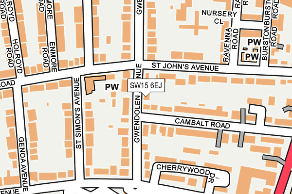 SW15 6EJ map - OS OpenMap – Local (Ordnance Survey) SW15 6EJ map - OS OpenMap – Local (Ordnance Survey)