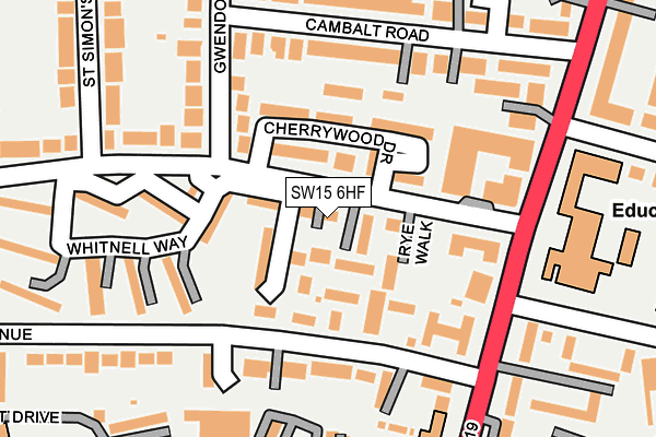 SW15 6HF map - OS OpenMap – Local (Ordnance Survey) SW15 6HF map - OS OpenMap – Local (Ordnance Survey)