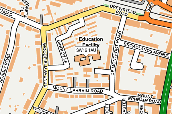 SW16 1AU map - OS OpenMap – Local (Ordnance Survey) SW16 1AU map - OS OpenMap – Local (Ordnance Survey)