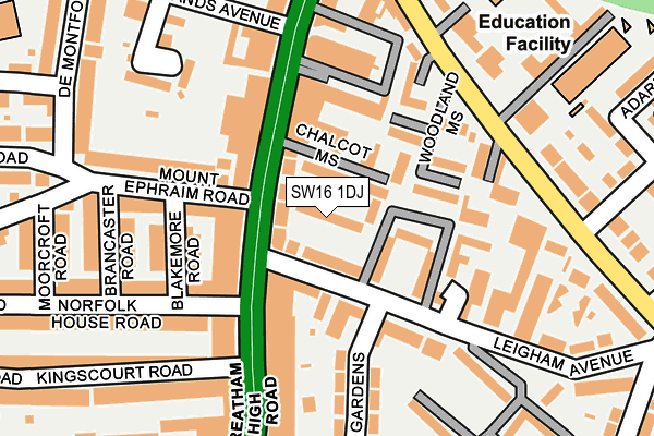 SW16 1DJ map - OS OpenMap – Local (Ordnance Survey) SW16 1DJ map - OS OpenMap – Local (Ordnance Survey)