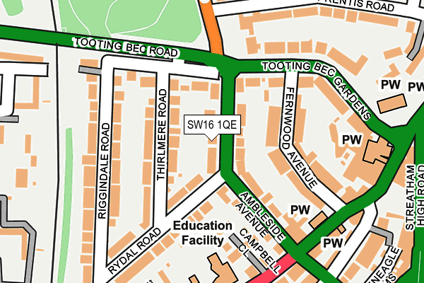 SW16 1QE map - OS OpenMap – Local (Ordnance Survey) SW16 1QE map - OS OpenMap – Local (Ordnance Survey)