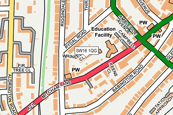 SW16 1QG map - OS OpenMap – Local (Ordnance Survey) SW16 1QG map - OS OpenMap – Local (Ordnance Survey)