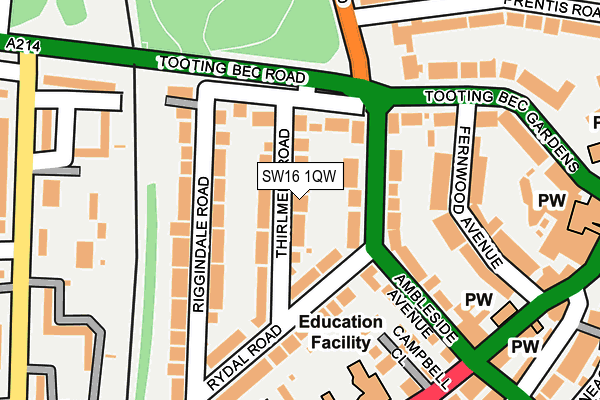 SW16 1QW map - OS OpenMap – Local (Ordnance Survey) SW16 1QW map - OS OpenMap – Local (Ordnance Survey)