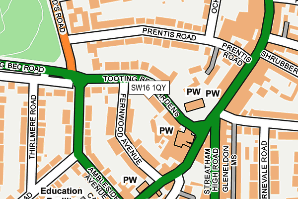 SW16 1QY map - OS OpenMap – Local (Ordnance Survey) SW16 1QY map - OS OpenMap – Local (Ordnance Survey)