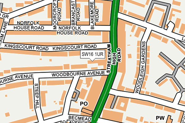 SW16 1UR map - OS OpenMap – Local (Ordnance Survey) SW16 1UR map - OS OpenMap – Local (Ordnance Survey)