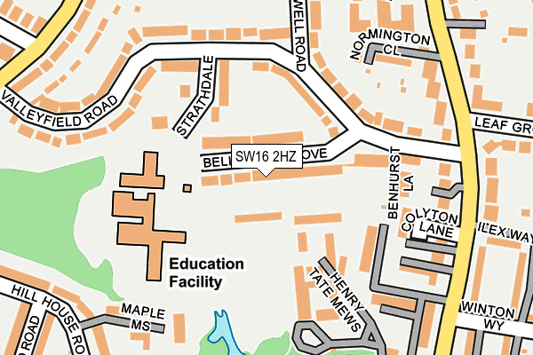 SW16 2HZ map - OS OpenMap – Local (Ordnance Survey)