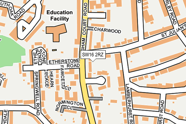 SW16 2RZ map - OS OpenMap – Local (Ordnance Survey) SW16 2RZ map - OS OpenMap – Local (Ordnance Survey)