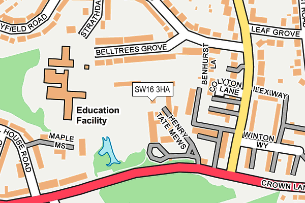 SW16 3HA map - OS OpenMap – Local (Ordnance Survey)