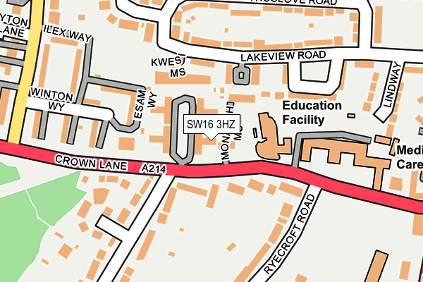 SW16 3HZ map - OS OpenMap – Local (Ordnance Survey)