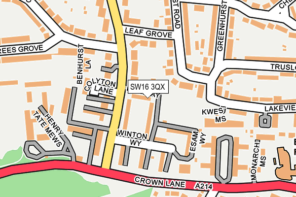 SW16 3QX map - OS OpenMap – Local (Ordnance Survey) SW16 3QX map - OS OpenMap – Local (Ordnance Survey)