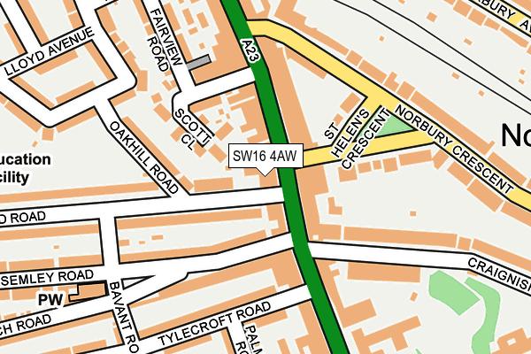 SW16 4AW map - OS OpenMap – Local (Ordnance Survey) SW16 4AW map - OS OpenMap – Local (Ordnance Survey)