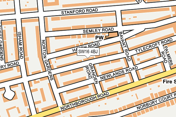 SW16 4BJ map - OS OpenMap – Local (Ordnance Survey) SW16 4BJ map - OS OpenMap – Local (Ordnance Survey)