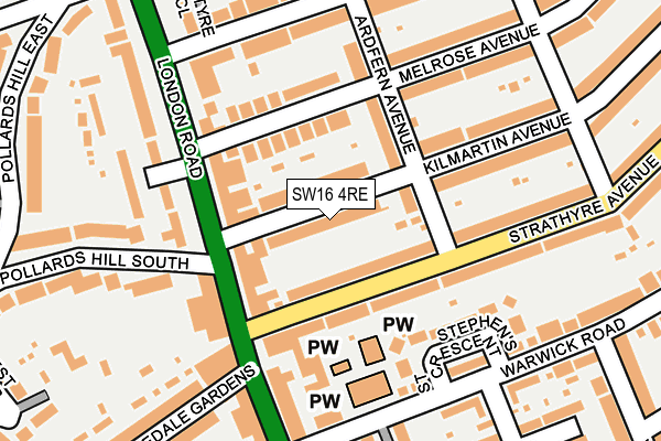 SW16 4RE map - OS OpenMap – Local (Ordnance Survey) SW16 4RE map - OS OpenMap – Local (Ordnance Survey)