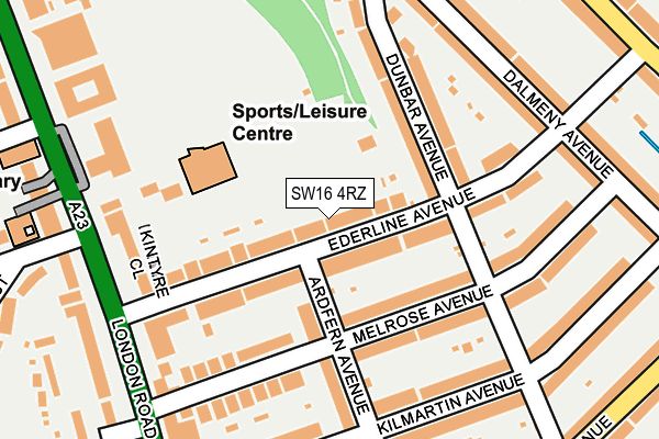 SW16 4RZ map - OS OpenMap – Local (Ordnance Survey) SW16 4RZ map - OS OpenMap – Local (Ordnance Survey)