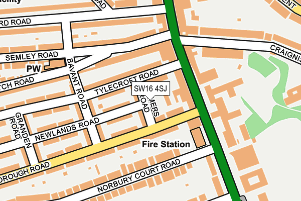 SW16 4SJ map - OS OpenMap – Local (Ordnance Survey) SW16 4SJ map - OS OpenMap – Local (Ordnance Survey)