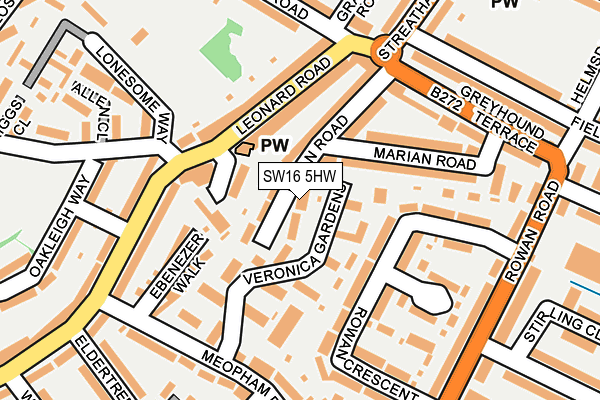 SW16 5HW map - OS OpenMap – Local (Ordnance Survey) SW16 5HW map - OS OpenMap – Local (Ordnance Survey)