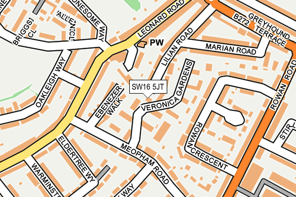 SW16 5JT map - OS OpenMap – Local (Ordnance Survey) SW16 5JT map - OS OpenMap – Local (Ordnance Survey)