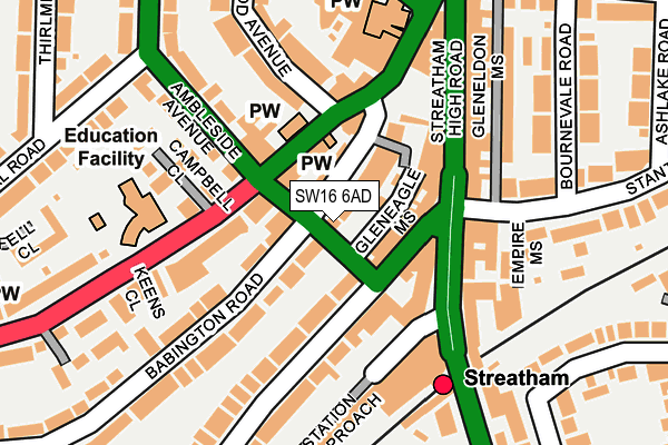 SW16 6AD map - OS OpenMap – Local (Ordnance Survey)