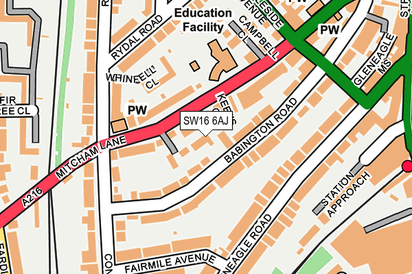 SW16 6AJ map - OS OpenMap – Local (Ordnance Survey) SW16 6AJ map - OS OpenMap – Local (Ordnance Survey)