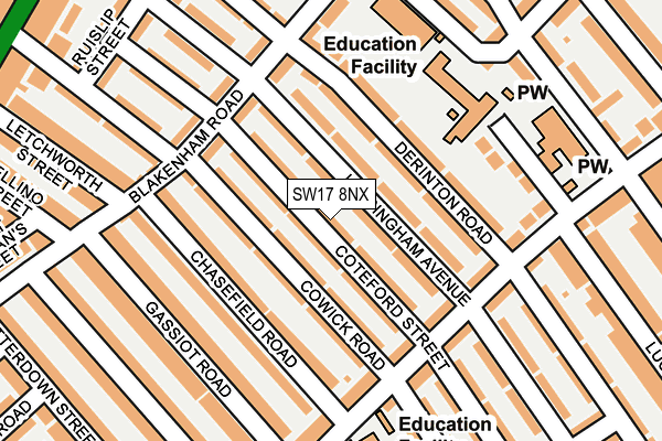 SW17 8NX map - OS OpenMap – Local (Ordnance Survey) SW17 8NX map - OS OpenMap – Local (Ordnance Survey)