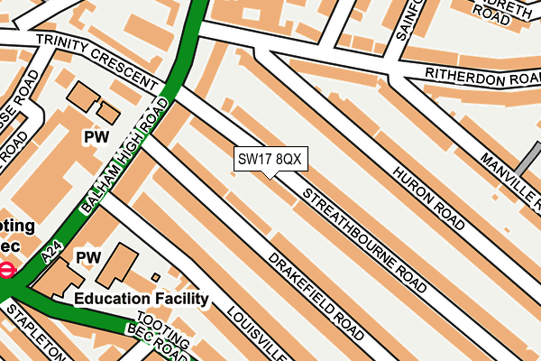 SW17 8QX map - OS OpenMap – Local (Ordnance Survey) SW17 8QX map - OS OpenMap – Local (Ordnance Survey)