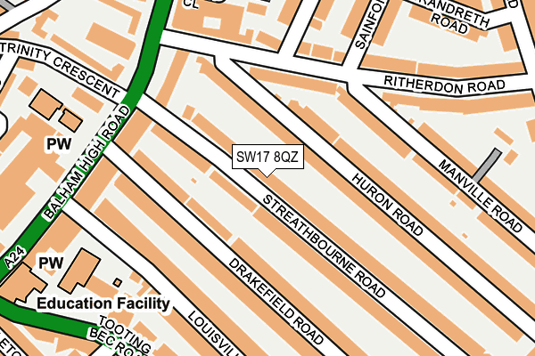 SW17 8QZ map - OS OpenMap – Local (Ordnance Survey) SW17 8QZ map - OS OpenMap – Local (Ordnance Survey)