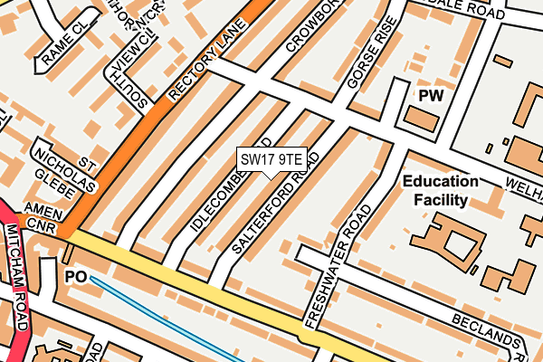 SW17 9TE map - OS OpenMap – Local (Ordnance Survey) SW17 9TE map - OS OpenMap – Local (Ordnance Survey)