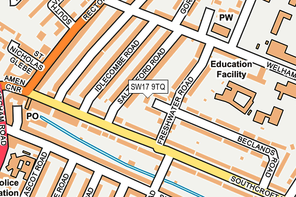 SW17 9TQ map - OS OpenMap – Local (Ordnance Survey) SW17 9TQ map - OS OpenMap – Local (Ordnance Survey)