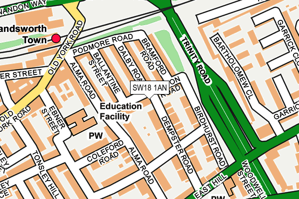 SW18 1AN map - OS OpenMap – Local (Ordnance Survey) SW18 1AN map - OS OpenMap – Local (Ordnance Survey)